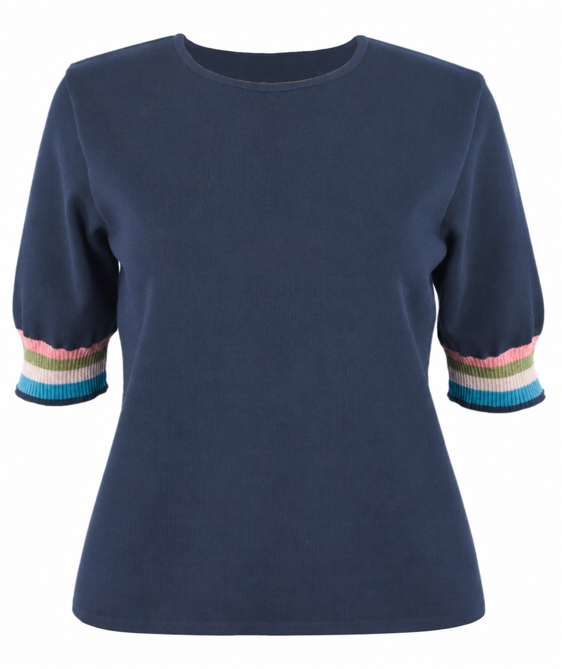 Bluză din lână dark denim-manșeta multicolor
